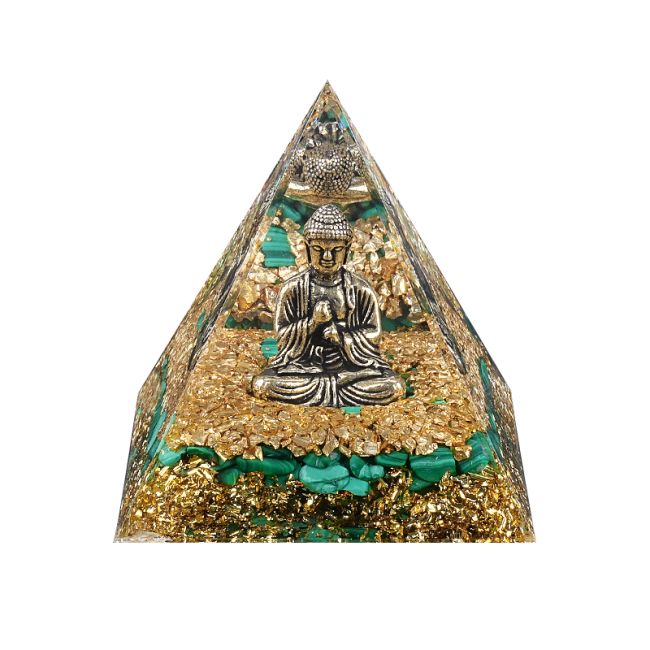 Orgonite Pyramide Buddha + Malachite chez Arabesk