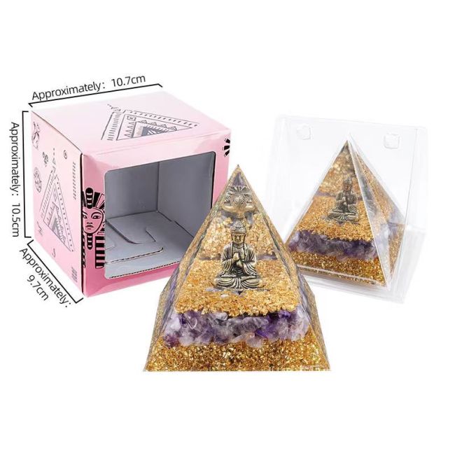 Orgonite Pyramide Buddha + Amethyste 8cm chez Arabesk|fr