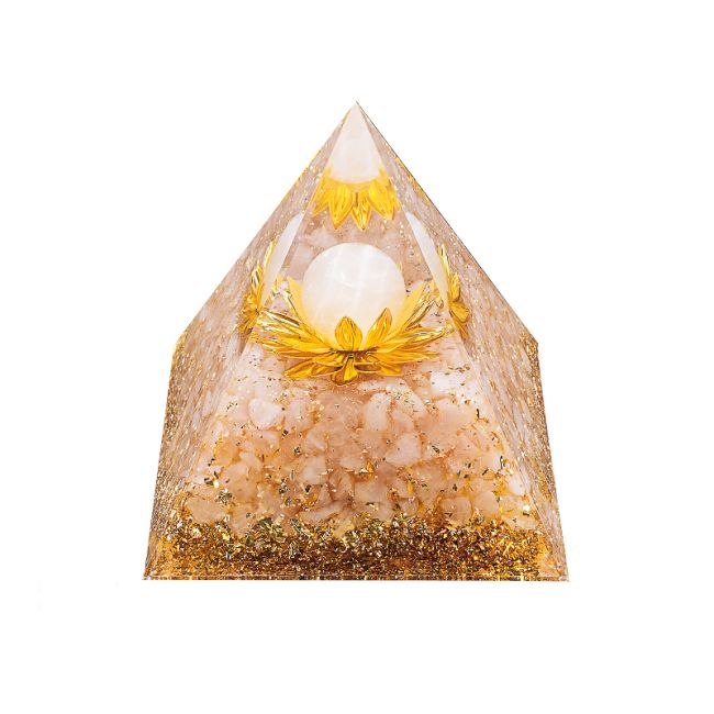 Orgonite Pyramide Quartz Rose Lotus 8cm