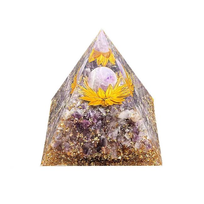 Orgonite Pyramide Amethyste Lotus 8cm