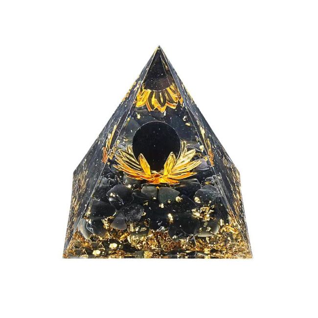 Orgonite PyramideObsidienne Noire Lotus 8cm