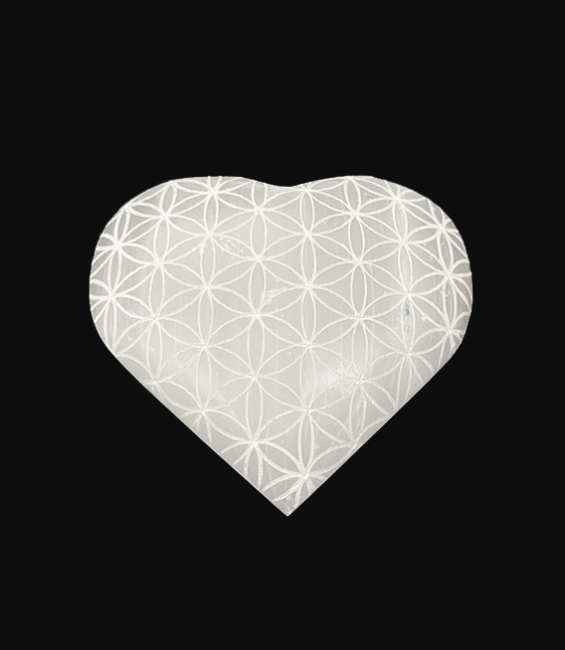 Cœur en Sélénite Fleur de Vie 6.5cm 110g chez Arabesk|fr