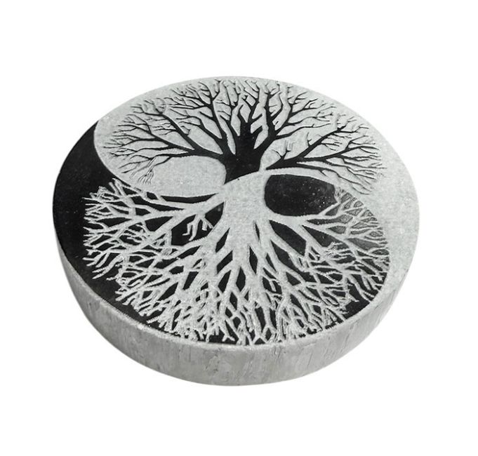 Support Circulaire Yin Yang en Sélénite 8cm 130g chez Arabesk