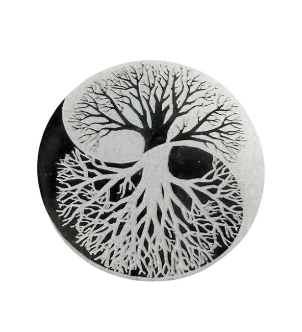 Support Circulaire Yin Yang en Sélénite 8cm 130g chez Arabesk|fr