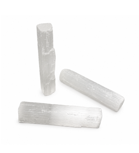 Bâtons de Sélénite Brute x7 10cm 70g chez Arabesk