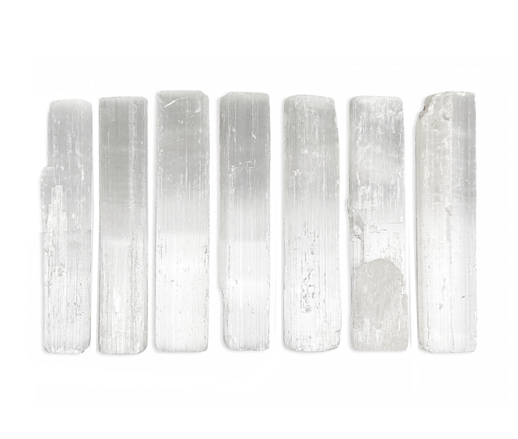 Bâtons de Sélénite Brute x7 10cm 70g chez Arabesk|fr