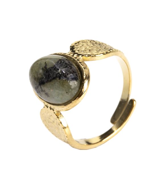 Bague en Acier Inoxydable Dorée Ovale Labradorite A