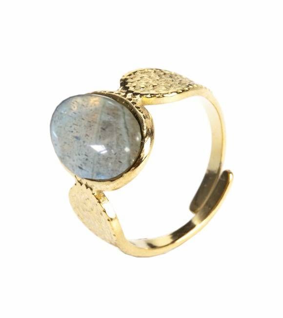 Bague en Acier Inoxydable Dorée Ovale Labradorite A