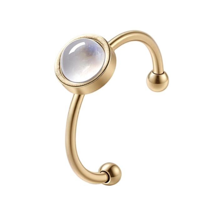 Bague Pierre de Lune Blanche – acier inoxydable doré