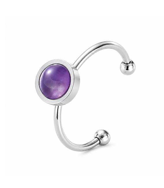 Bague Améthyste A Acier Inoxydable Argenté Ajustable 6mm