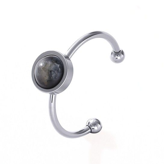 Bague Larvikite – acier inoxydable argenté