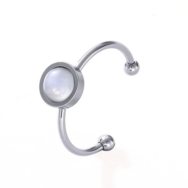 Bague Pierre de Lune Blanche – acier inoxydable argenté