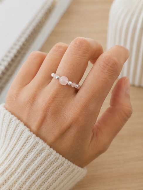 Bague Perles Argentées Quartz Rose chez Arabesk|fr