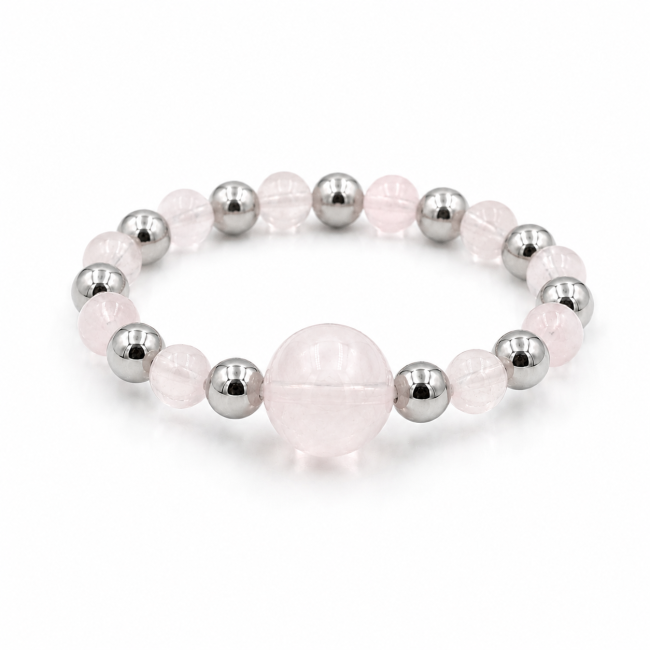 Bague Perles Argentées Quartz Rose chez Arabesk