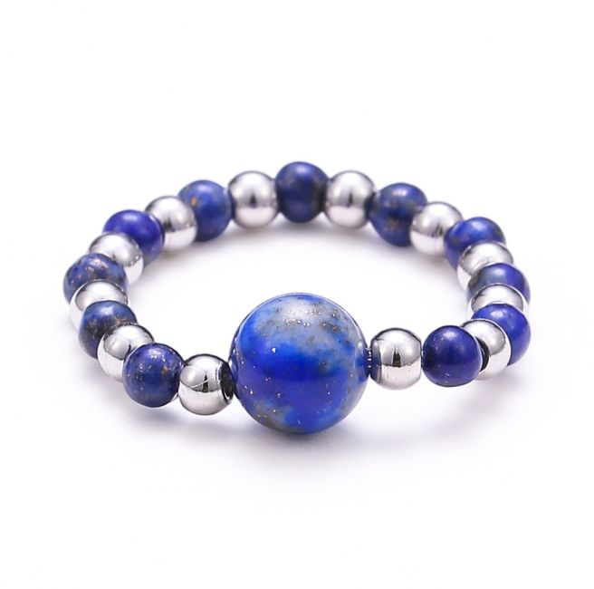 Bague Perles Argentées Lapis-Lazuli