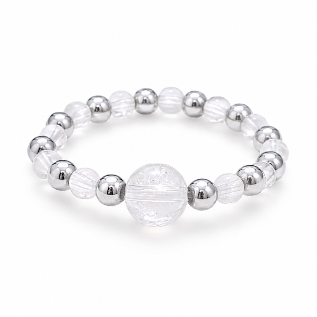 Bague Perles Argentées Cristal de Roche