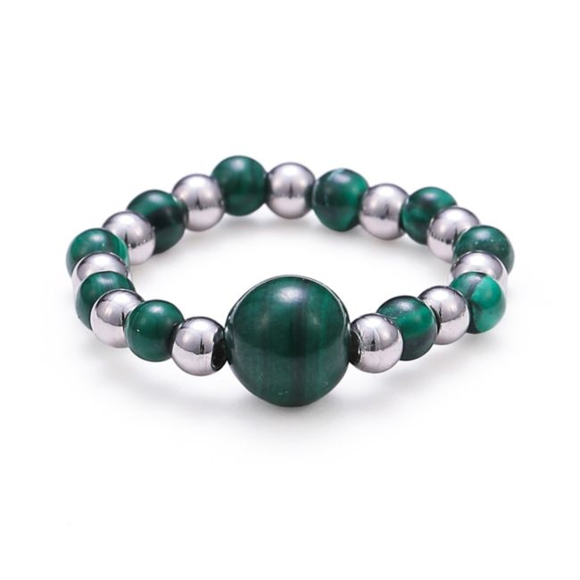 Bague Perles Argentées Malachite chez Arabesk