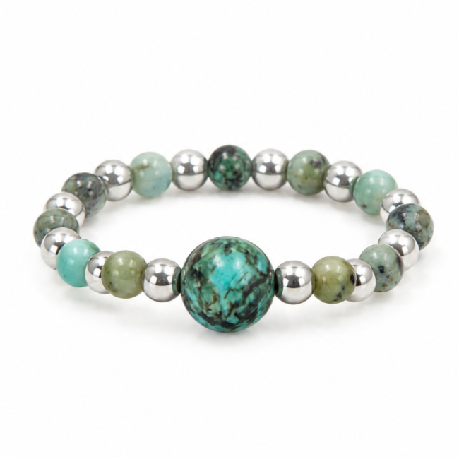 Bague Perles Argentées Turquoise d’Afrique chez Arabesk