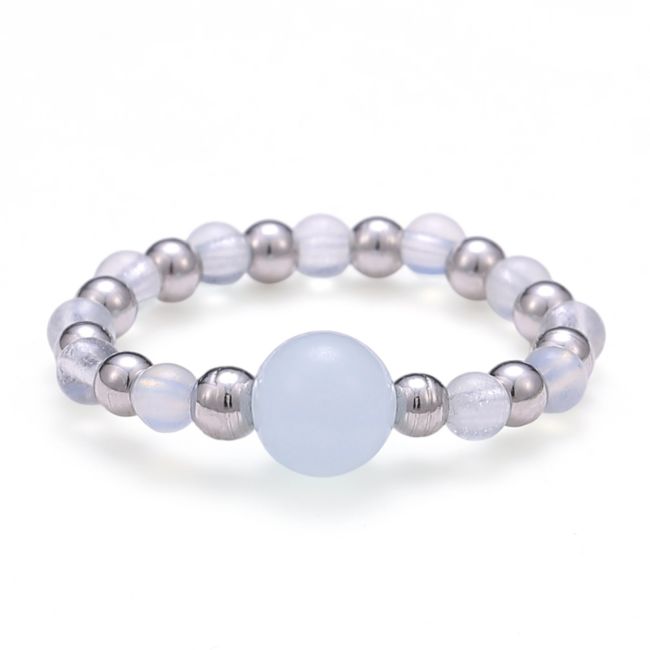 Bague Perles Argentées Aigue Marine