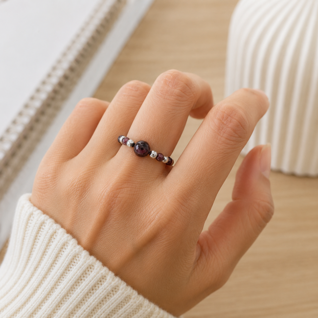 Bague Perles Argentées Grenat Rouge chez Arabesk|fr