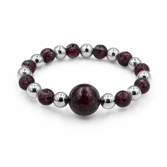 Bague Perles Argentées Grenat Rouge chez Arabesk