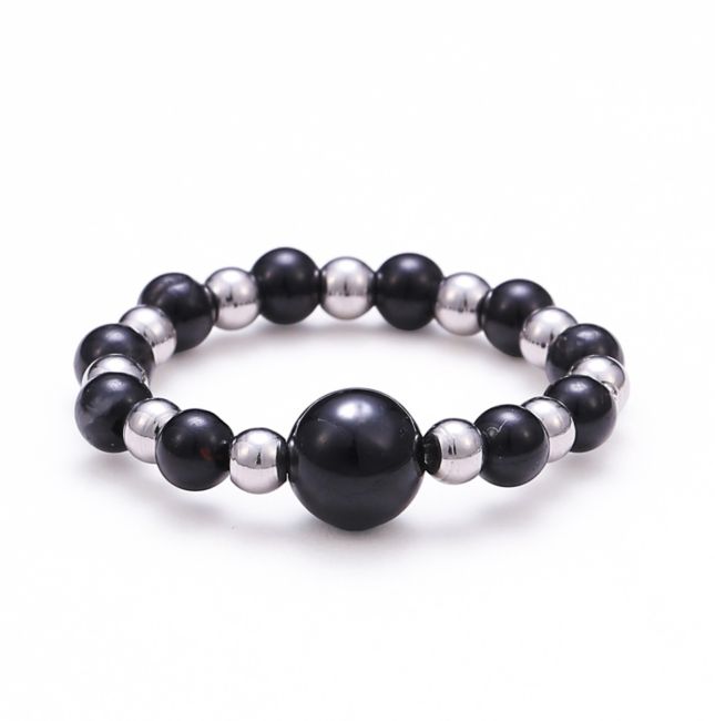 Bague Perles Argentées Tourmaline Noire