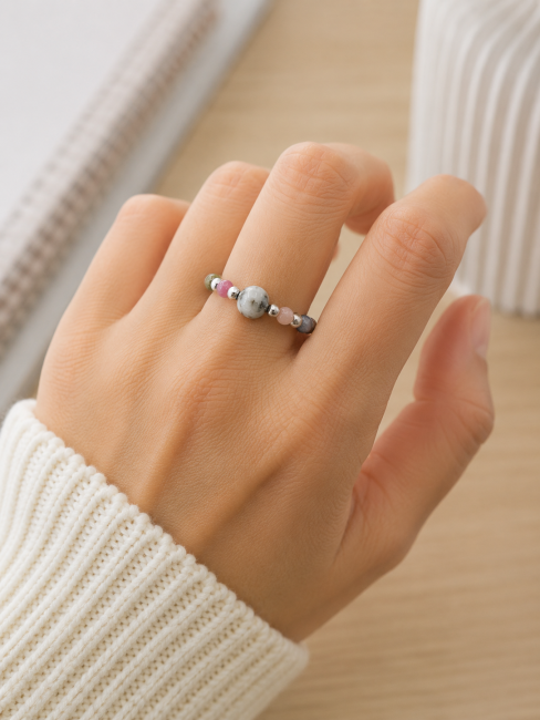 Bague Perles Argentées Tourmaline Multicolore chez Arabesk|fr