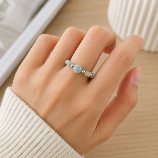 Bague Perles Argentées Amazonite Multicolore chez Arabesk|fr