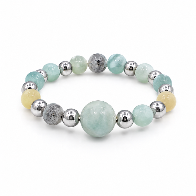 Bague Perles Argentées Amazonite Multicolore chez Arabesk