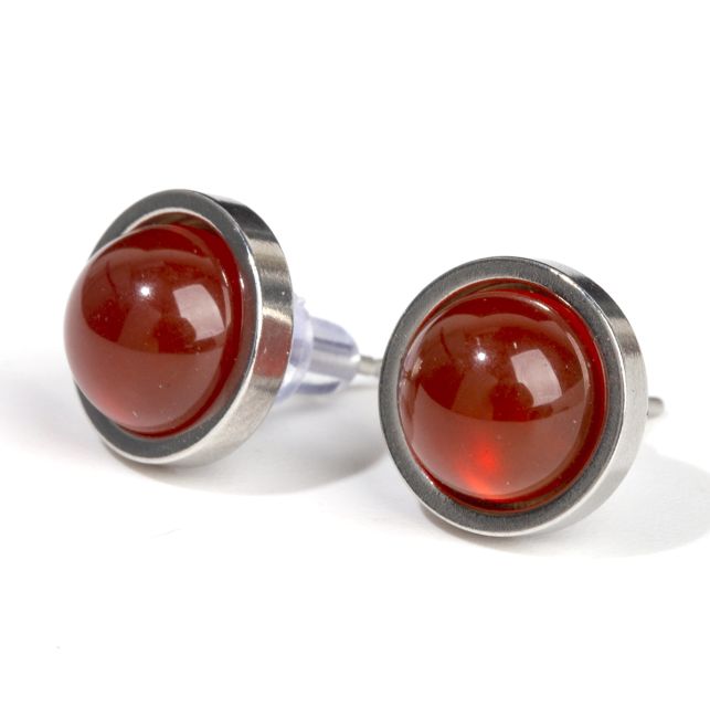 Boucles d'Oreilles Ronde en Acier Inoxydable Agate Rouge A stud 10mm