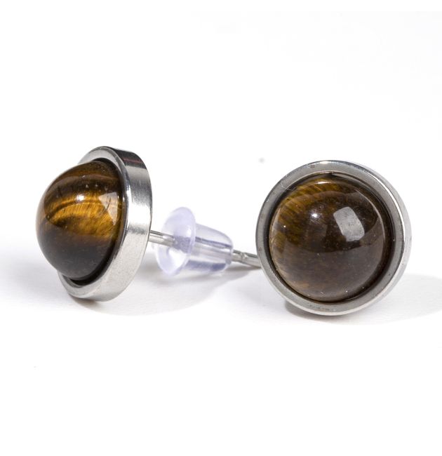 Boucles d'Oreilles Ronde en Acier Inoxydable Œil de Tigre A stud 10mm