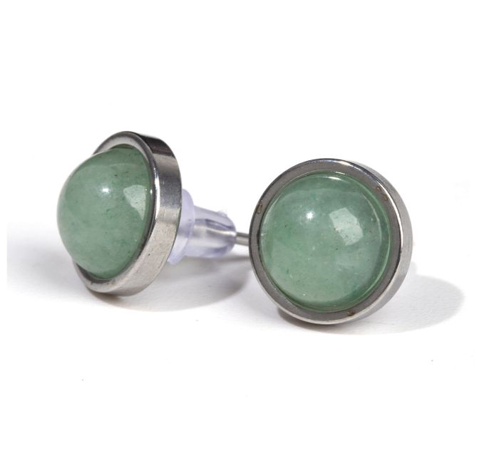 Boucles d'Oreilles Ronde en Acier Inoxydable Aventurine Verte A stud 10mm