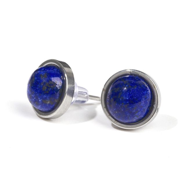 Boucles d'Oreilles Ronde en Acier Inoxydable Lapis Lazuli A stud 10mm