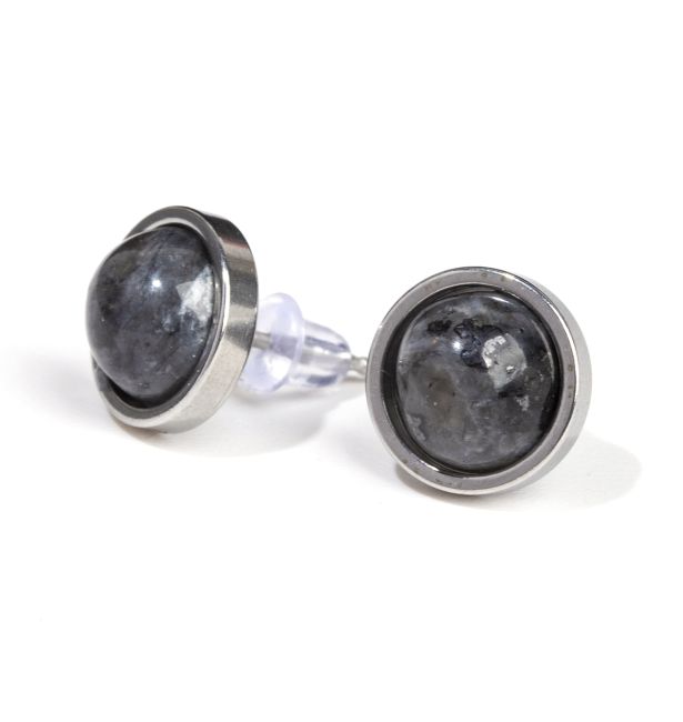 Boucles d'Oreilles Ronde en Acier Inoxydable Larvikite A stud 10mm