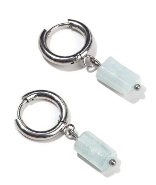 Boucles d'Oreilles Cylindre Argentées en Acier Inoxydable Aigue Marine A 11mm