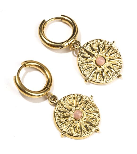 Boucles d'Oreilles Doréess en Acier Inoxydable Soleil Quartz Rose A 39mm