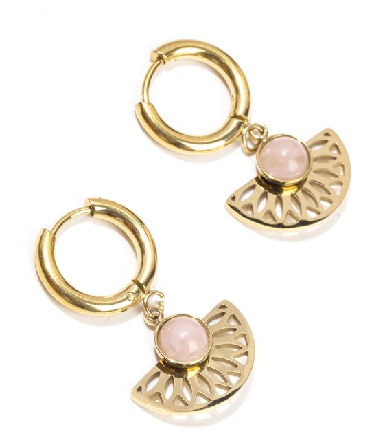 Boucles d'Oreilles Doréess en Acier Inoxydable Aztèque Quartz Rose A 33mm