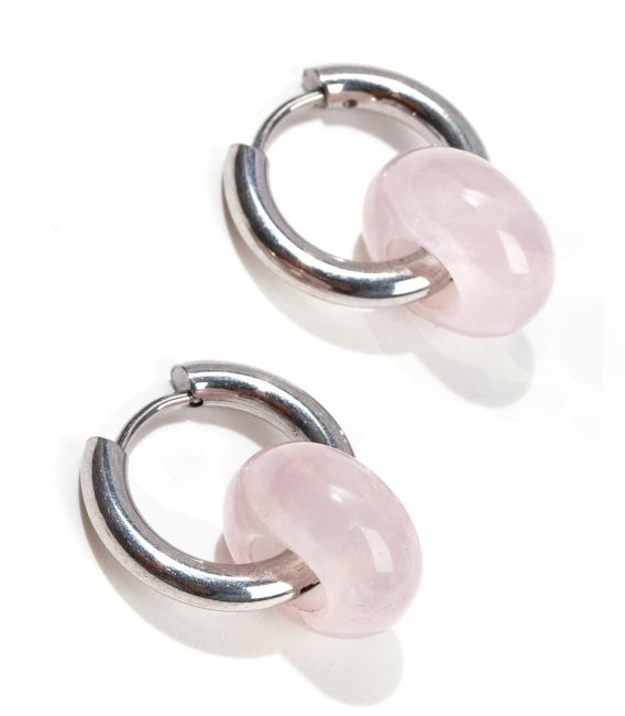 Boucles d'Oreilles Hope Argentées en Acier Inoxydable Quarz Rose A 18mm