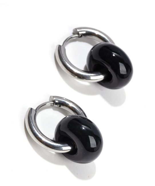 Boucles d'Oreilles Hope Argentées en Acier Inoxydable Onyx A 18mm