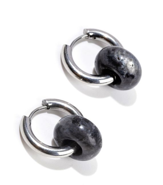 Boucles d'Oreilles Hope Argentées en Acier Inoxydable Larvikite A 18mm chez Arabesk