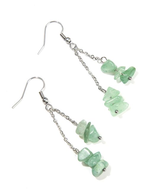 Boucles d'Oreilles Baroque Argentées en Acier Inoxydable Aventurine Verte 5cm