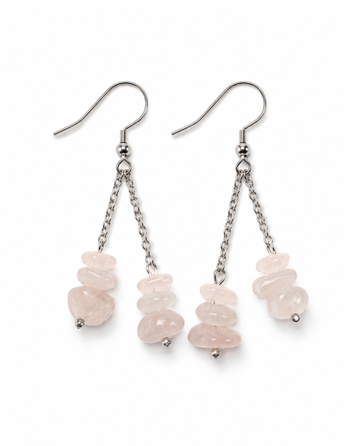 Boucles d'Oreilles Baroque Argentées en Acier Inoxydable Quartz Rose 6cm chez Arabesk|fr