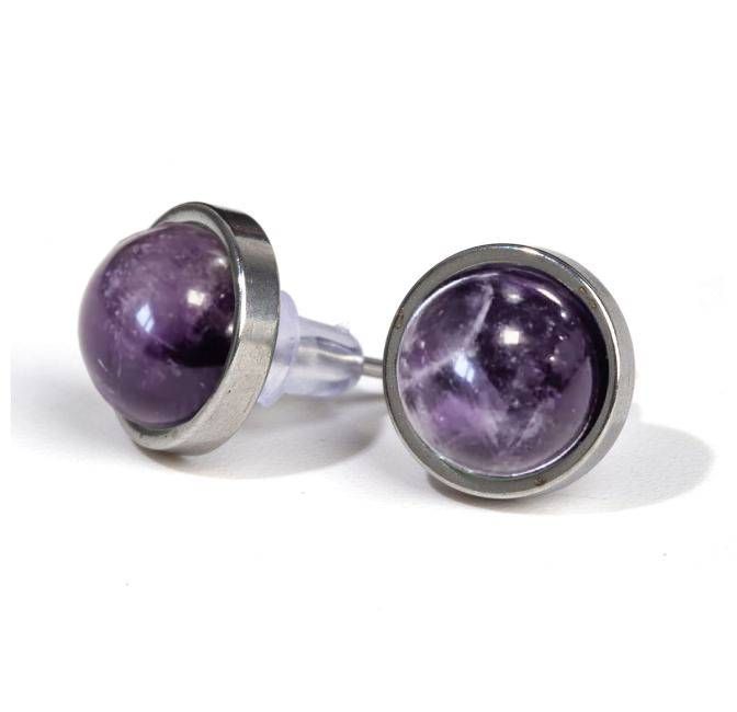 Boucles d'Oreilles Ronde en Acier Inoxydable Amethyste A stud 10mm