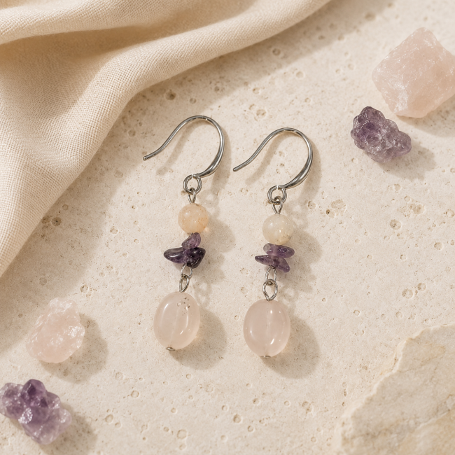 Boucles d’Oreilles – Citrine Chauffée, Améthyste & Quartz Rose chez Arabesk|fr