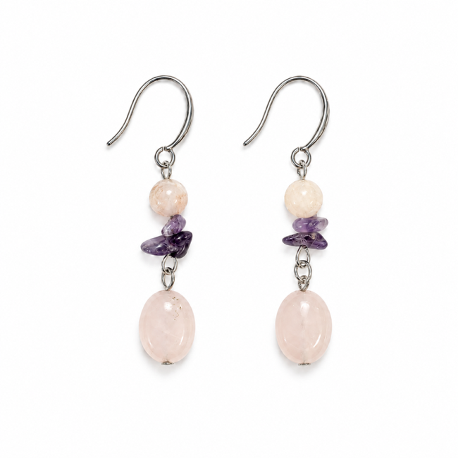 Boucles d’Oreilles – Citrine Chauffée, Améthyste & Quartz Rose chez Arabesk