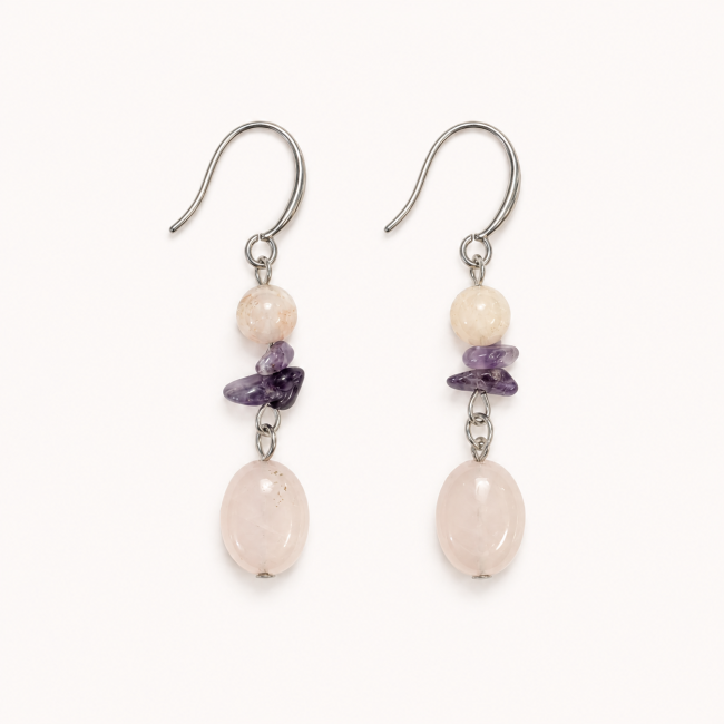 Boucles d’Oreilles – Citrine Chauffée, Améthyste & Quartz Rose chez Arabesk