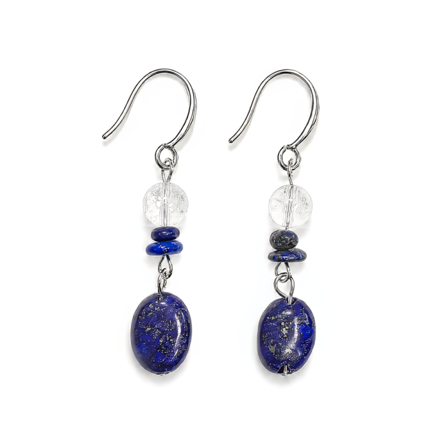 Boucles d’Oreilles – Cristal de Roche & Lapis-Lazuli chez Arabesk