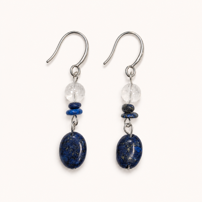Boucles d’Oreilles – Cristal de Roche & Lapis-Lazuli chez Arabesk