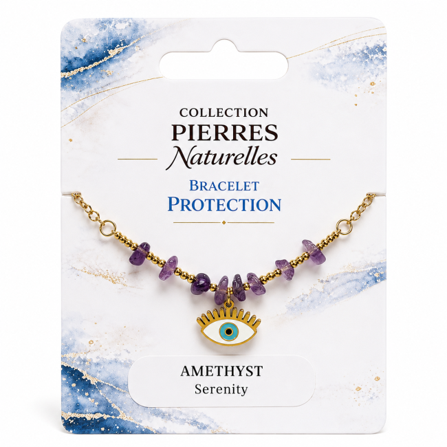 Bracelet Protection en Améthyste AA – Mauvais Œil
