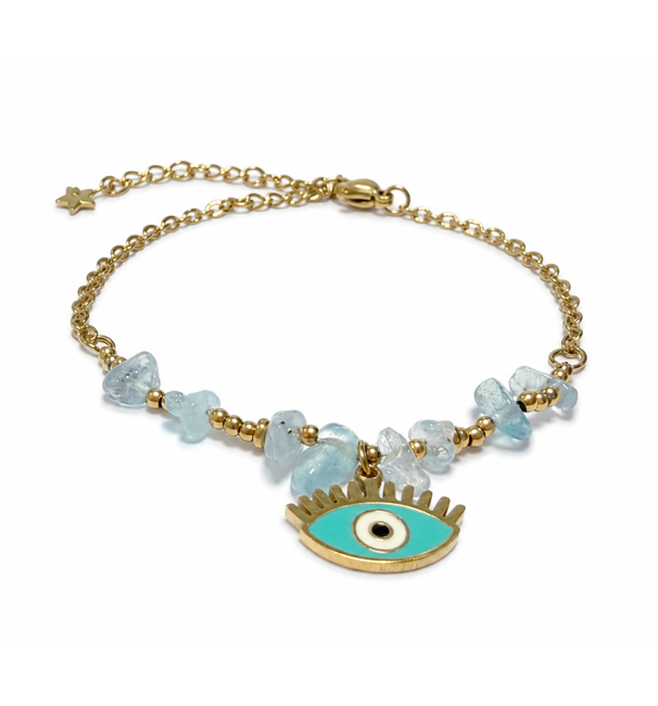 Bracelet Protection en Aigue-Marine AA – Mauvais Œil chez Arabesk|fr